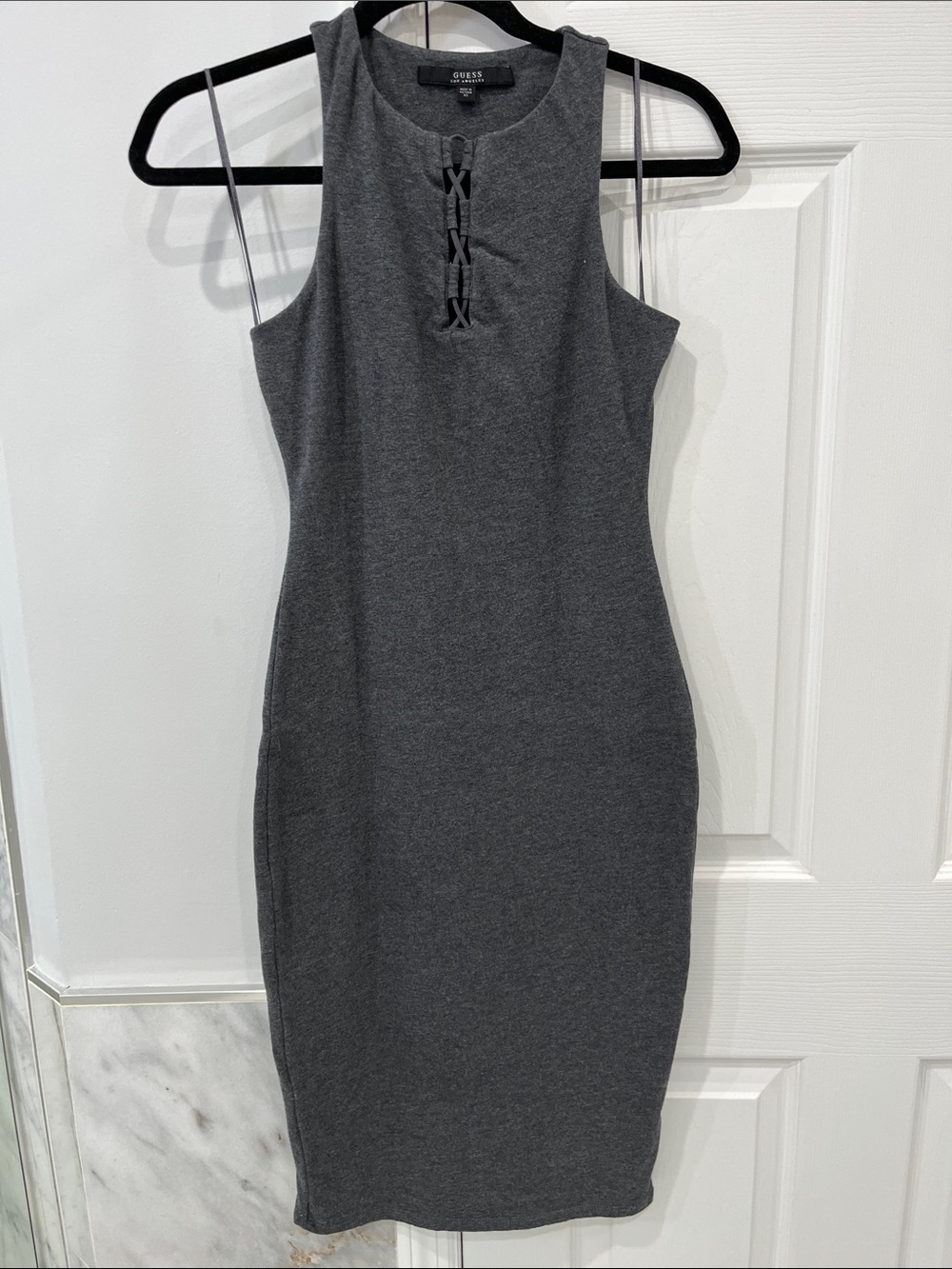 GUESS Charcoal Gray Sleeveless Lace-Up Bodycon Dress